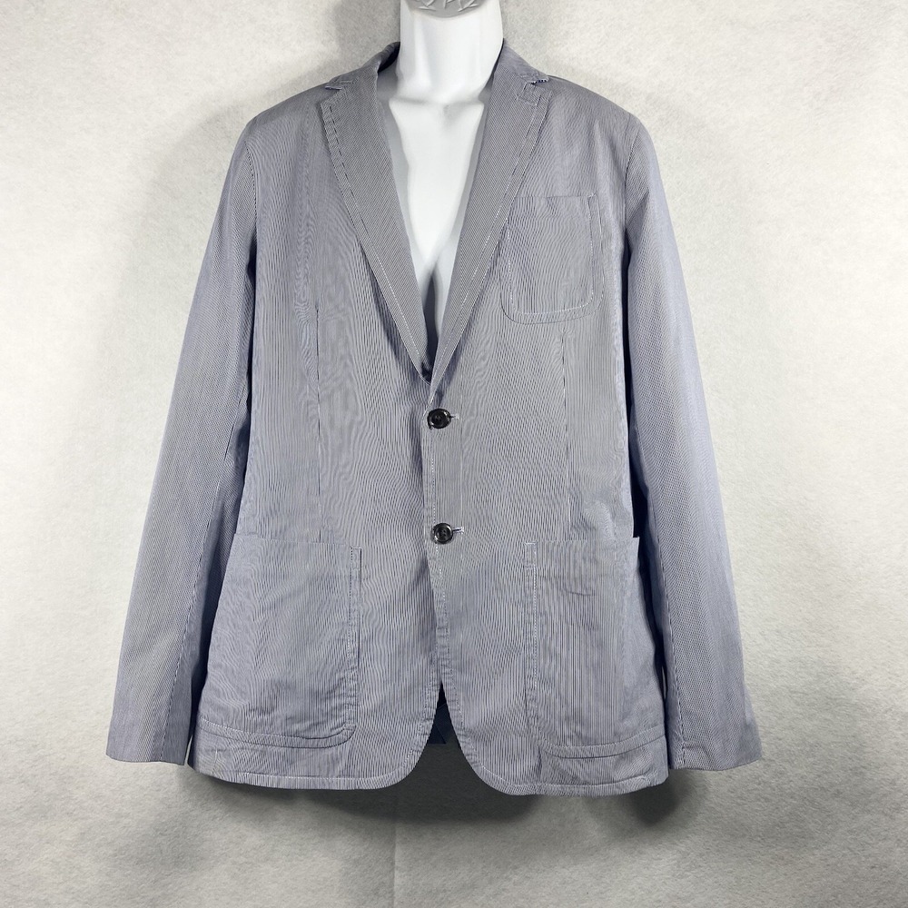 Banana Republic Blazer Mens 40L Blue Sport Coat Modern Slim Fit Striped